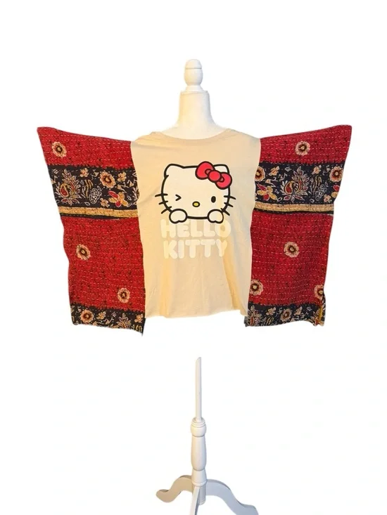 Handcrafted Upcycled Hello Kitty Kantha Tunic NWT One Size - Picture 5 of 8